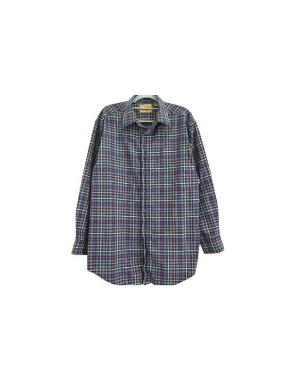 Turnbury Easy Care Plaid LS Button Down Shirt Blue Sz L Office Dress